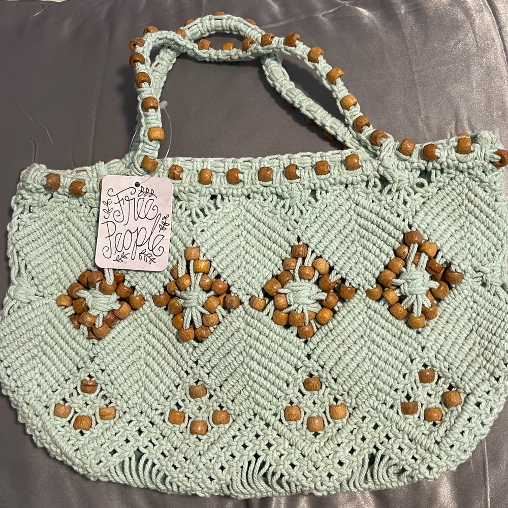 Free People turquoise knitted bag with beads